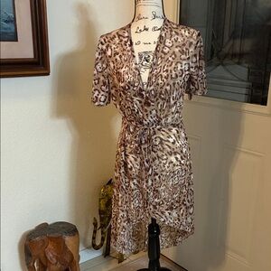 Leopard Crossover Tie Sheer Dress